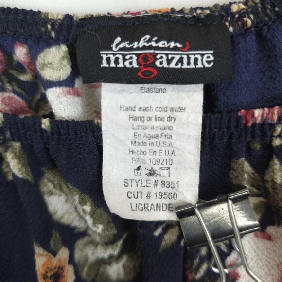 Fashion Magazine Blouse Women L Navy Floral Off Shoulder Lace Trim Boho Fairy - Picture 6 of 9